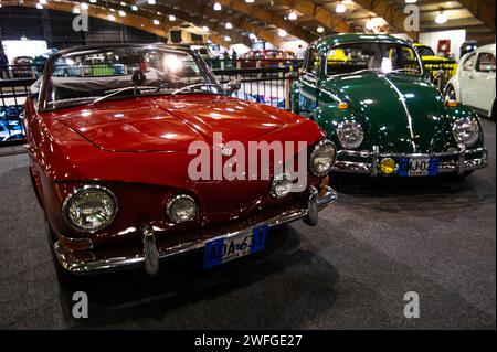 Bogota, Colombia. 28th Jan, 2024. Several Volkswagens, including Beetles, are being seen at the MCM Show 2024 in Bogota, Colombia, on January 28, 2024, where automobile fans and collectors are gathering to appreciate Colombia's car culture, which includes tuning, supercars, and classics. (Photo by Sebastian Barros/NurPhoto) Credit: NurPhoto SRL/Alamy Live News Stock Photo