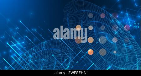 Futuristic technology background. Plexus structure Big data network visualization concept.  Hand drawn vector. Stock Vector