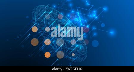Futuristic technology background. Plexus structure Big data network visualization concept.  Hand drawn vector. Stock Vector