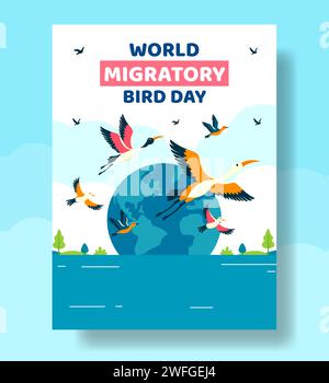 Migratory Bird Day Vertical Poster Flat Cartoon Hand Drawn Templates Background Illustration Stock Vector