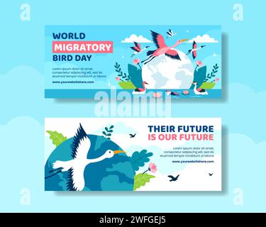 Migratory Bird Day Horizontal Banner Flat Cartoon Hand Drawn Templates Background Illustration Stock Vector