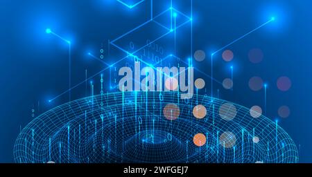 Futuristic technology background. Plexus structure Big data network visualization concept.  Hand drawn vector. Stock Vector