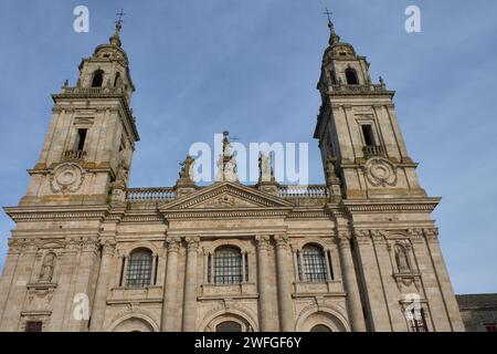 Exterior facade of the Lugo Cathedral in Spain in Renaissance and neoclassical style also called Cathedral of Santa Maria Stock Photo