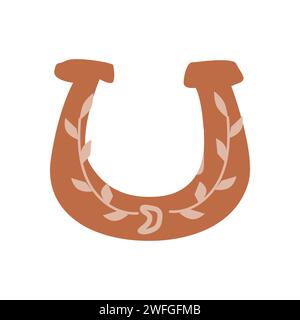 Hand drawn western element - boho horseshoe with floral branch. Vector illustration isolated.  Stock Vector