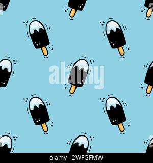 Hand drawn Ice cream seamless pattern. Fast food illustration in doodle style draw with felt tip pen. Sketch of Ice cream. Fast food texture in doodle style. Ice cream illustration. Stock Vector