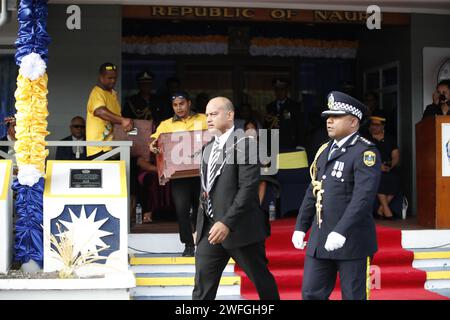 Yaren. 31st Jan, 2024. Nauru President David Adeang attends the ceremony celebrating Nauru's 56th anniversary of independence in Nauru, Jan. 31, 2024. Nauru held a ceremony to celebrate its 56th anniversary of independence on Wednesday. Credit: Chen Guolong/Xinhua/Alamy Live News Stock Photo