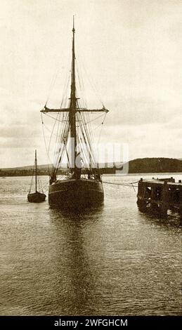 1920's Photo fishing boat moored in Exmouth Harbour, south east Devon, Illustration from Glorious Devon by S.P.B. Mais pub London Great Western Railway Company 1928 Stock Photo