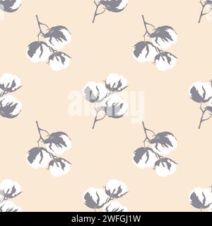 Vector illustration with repeating pattern of stylized cotton branch soft pastel colored backdrop suitable for fabric or wallpaper designs. Stock Vector
