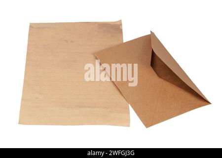 brown envelope with a blank card over white Stock Photo