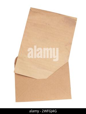 brown envelope with a blank card over white Stock Photo