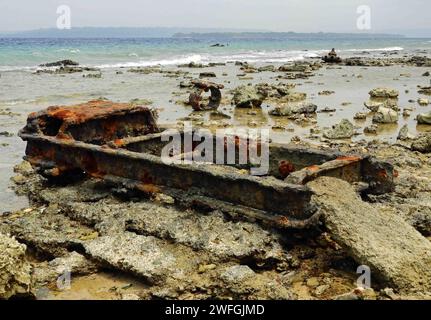 rusted ruins of american military equipment from world war two at million dollar  point on south pacific island of espiritu santo, luganville, vanuatu Stock Photo