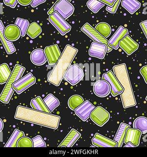 Vector Bubble Gum seamless pattern, repeat background with illustration of various bubble gums and soft candies for wrapping paper, square poster with Stock Vector
