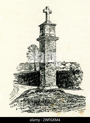 Pen and ink sketch - East Budleigh mileage and direction post, East Devon. Illustration from the book Glorious Devon, by S.P.B. Mais, published by London Great Western Railway Company, 1928 Stock Photo