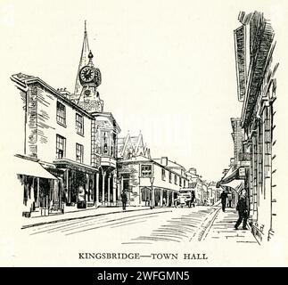 Pen and ink sketch - Kingsbridge town hall.  From the book Glorious Devon.  by S.P.B. Mais, published by London Great Western Railway Company, 1928 Stock Photo