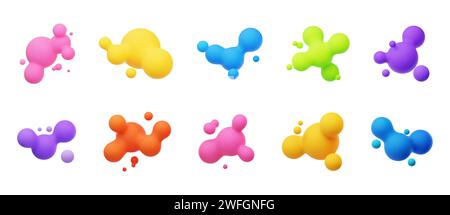 Colorful 3D morphing balls. Liquid blobs like lava lamp. Fluid 3D metaballs. Bright vector illustration for cards, posters, advertising, flyers. Isola Stock Vector