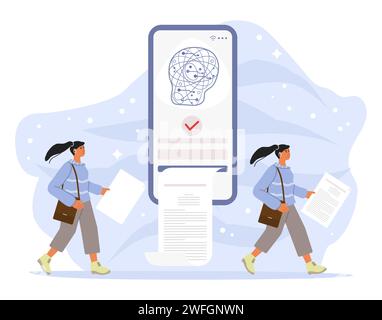 Person uses an artificial intelligence chatbot developed by OpenAI, smart AI to write project, thesis, term paper, technical documentation People usin Stock Vector