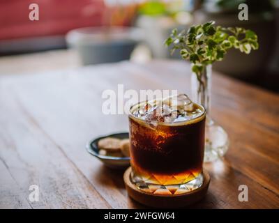 espresso tonic preparation with ice. Espresso Tonic, cold drink with espresso and tonic in glass. Ice coffee in a glass. Set with different types of c Stock Photo