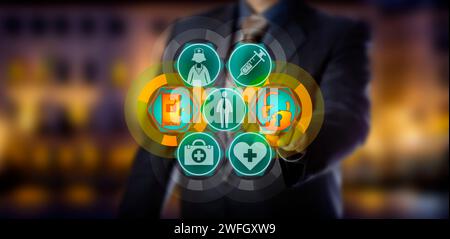 Unrecognizable professional is initiating a cyber attack on health care data. IT concept for healthcare data breach, patient privacy, information secu Stock Photo