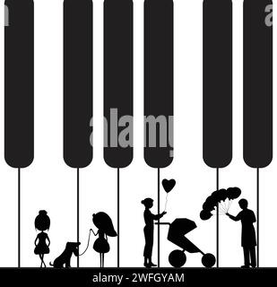 Silhouettes of different persons doing various activities outdoors Stock Vector