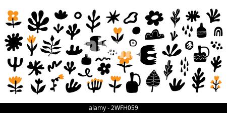 Organic boho floral shapes set abstract plants Stock Vector