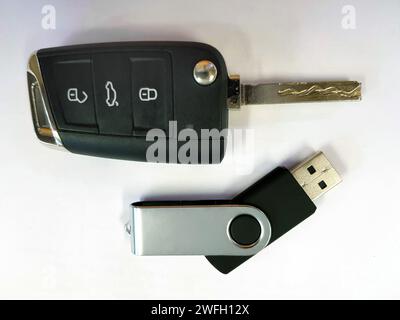 Car key and USB flash drive Stock Photo