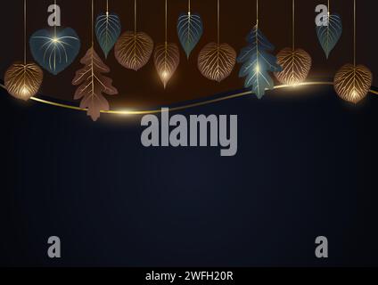 Luxurious abstract leaves with golden lines, modern luxurious vector background Stock Vector