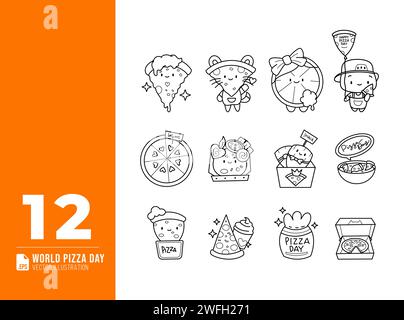 Hand drawn world pizza day doodle vector elements set. Pizzeria design illustration. Stock Vector