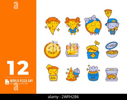 Hand drawn world pizza day doodle vector elements set. Pizzeria design illustration. Stock Vector