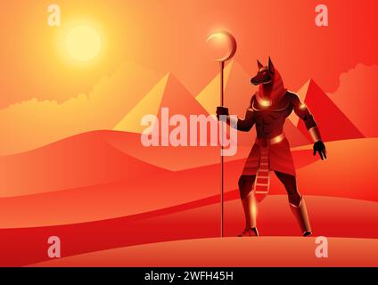 Egyptian god and goddess, Anubis, ancient Egyptian god of the dead, mythology vector illustration series Stock Vector