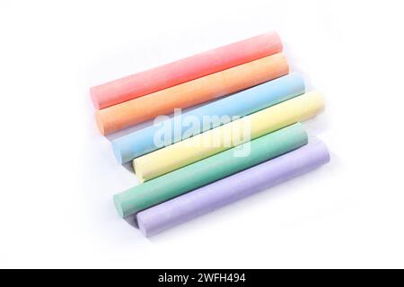 colorful chalk sticks isolated on white background Stock Photo