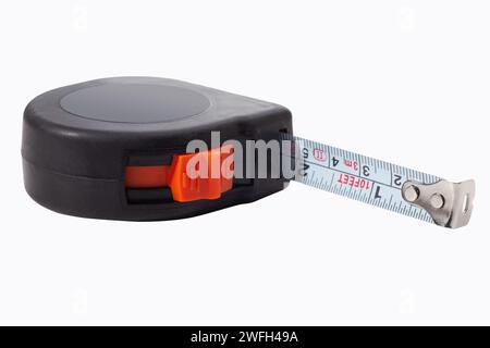 black measuring tape isolated on white background Stock Photo