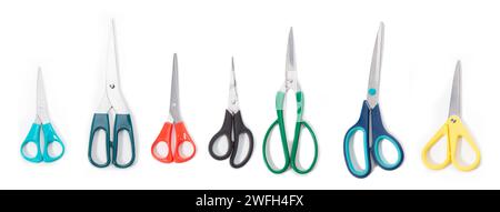 many types of scissors isolated on white background Stock Photo