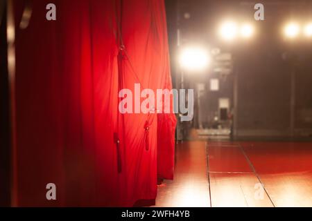 theater scene behind the red curtain Stock Photo