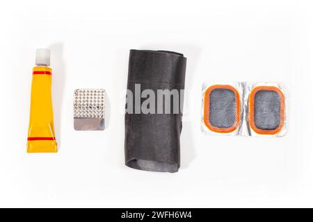 bicycle tire repair kit isolated on white background Stock Photo