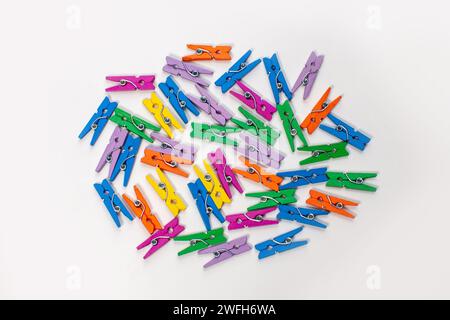 group of colorful clothespins isolated on white background Stock Photo