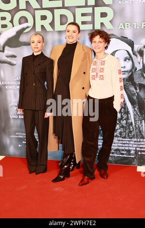 30/01/2024, Berlin, Germany, Lea Zoe Voss, Katharina Stark and Luna Jordan  attends the Berlin-Premiere 'GREEN BORDER“  at the Delphi Filmpalast on January 30, 2024 in Berlin, Germany. Green Border is a black and white drama by Agnieszka Holland about individual fates in the Polish-Belarusian border area. Credit: Sven Struck/Alamy Live News Stock Photo