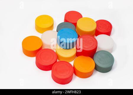 many colorful plastic bottle caps Stock Photo
