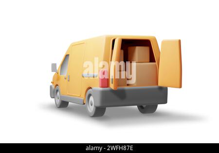 3D Delivery Van full of Cardboard Boxes Stock Vector