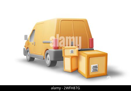 3D Delivery Van full of Cardboard Boxes Stock Vector