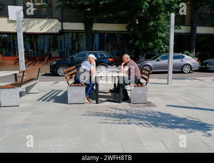 Two men playing chess, Chisinau Moldova Stock Photo