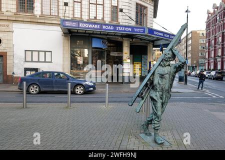 Entrance & part of Edgware Road, Transport for London, Underground Station in London on the corner of Chapel Street & Cabbell Street, within zone 1. Stock Photo