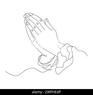 Pray vector in continuous style. Man, priest prays. Praying hand line art Stock Vector