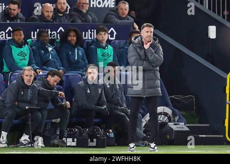 Luton Town Manager Rob Edwards during the English championship Premier League football match between Luton Town and Brighton and Hove Albion on 30 January 2024 at Kenilworth Road in Luton, England Stock Photo