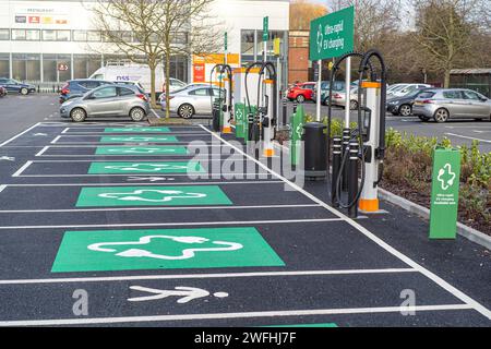 Kempower fast charge charging point at a Sainsbury's supermarket car park Stock Photo