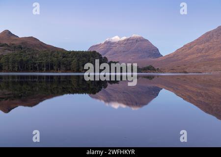 Flat calm conditions at Loch Clair with Liathach in the background, Torridon, Wester Ross, Highlands, Scotland, UK Stock Photo