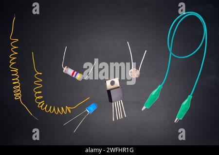 Electro parts on the dark background, close up. Stock Photo