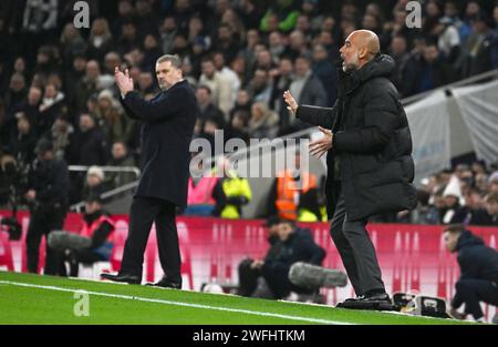 Pep Guardiola , the Manchester City Manager (right)  and Ange Postecoglou, the manager of Tottenham Hotspur (left). Emirates FA Cup,4th round, Tottenh Stock Photo