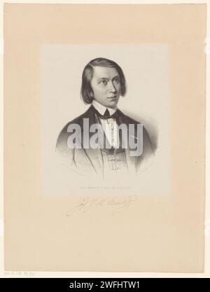 Portrait of Johannes Verhulst, Franciscus Bernardus Waanders, after Jacobus Everhardus Josephus van den Berg, 1840 - 1843 print Under the portrait the signature of the portrayed person. The Hague paper.  historical persons Stock Photo