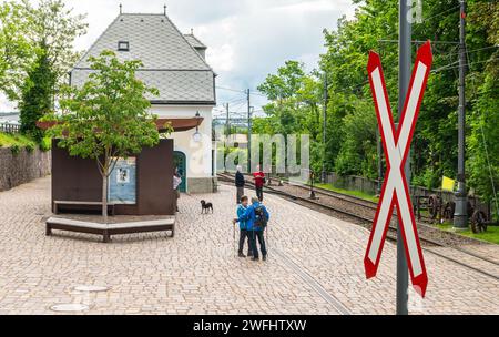 Train station of Ritten railway. Soprabolzano, small and picturesque village, Bolzano province, South Tyrol, Trentino Alto Adige, northern Italy, Juni Stock Photo