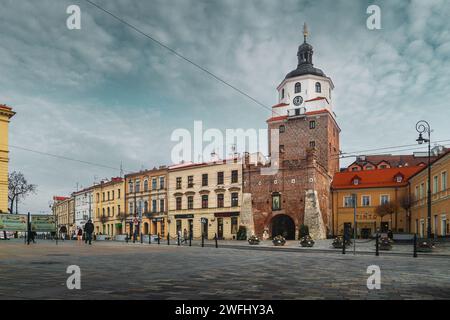 Krakow Gate in Lublin. View from the street Krakowskie Przedmiescie Stock Photo